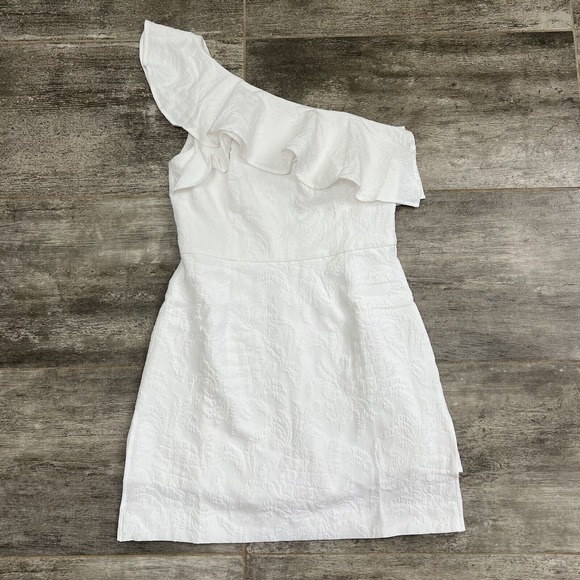 Lilly Pulitzer NWT Pineapple Pucker Jacquard WHITE KIPTON ROMPER One Shoulder 8 - Picture 3 of 9